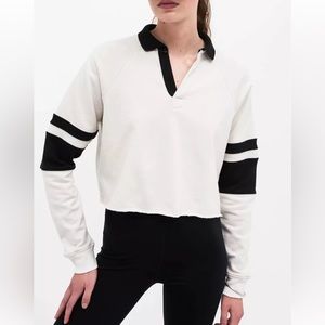 Splits59 Tiger French Terry Rugby cropped pullover, White+Black, Size S